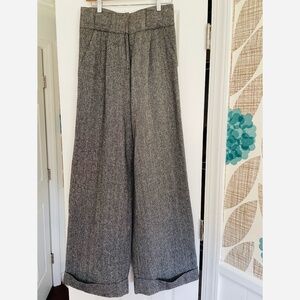 QUAIL Lined, Wool Polyester Blend Cuffed Wide-Leg Trousers